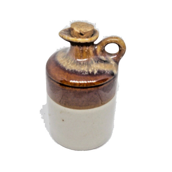 Miniature 3 Tone Little Brown Jug w/Cork Stopper Stoneware Cream/Brown/Beige VTG - Picture 7 of 7